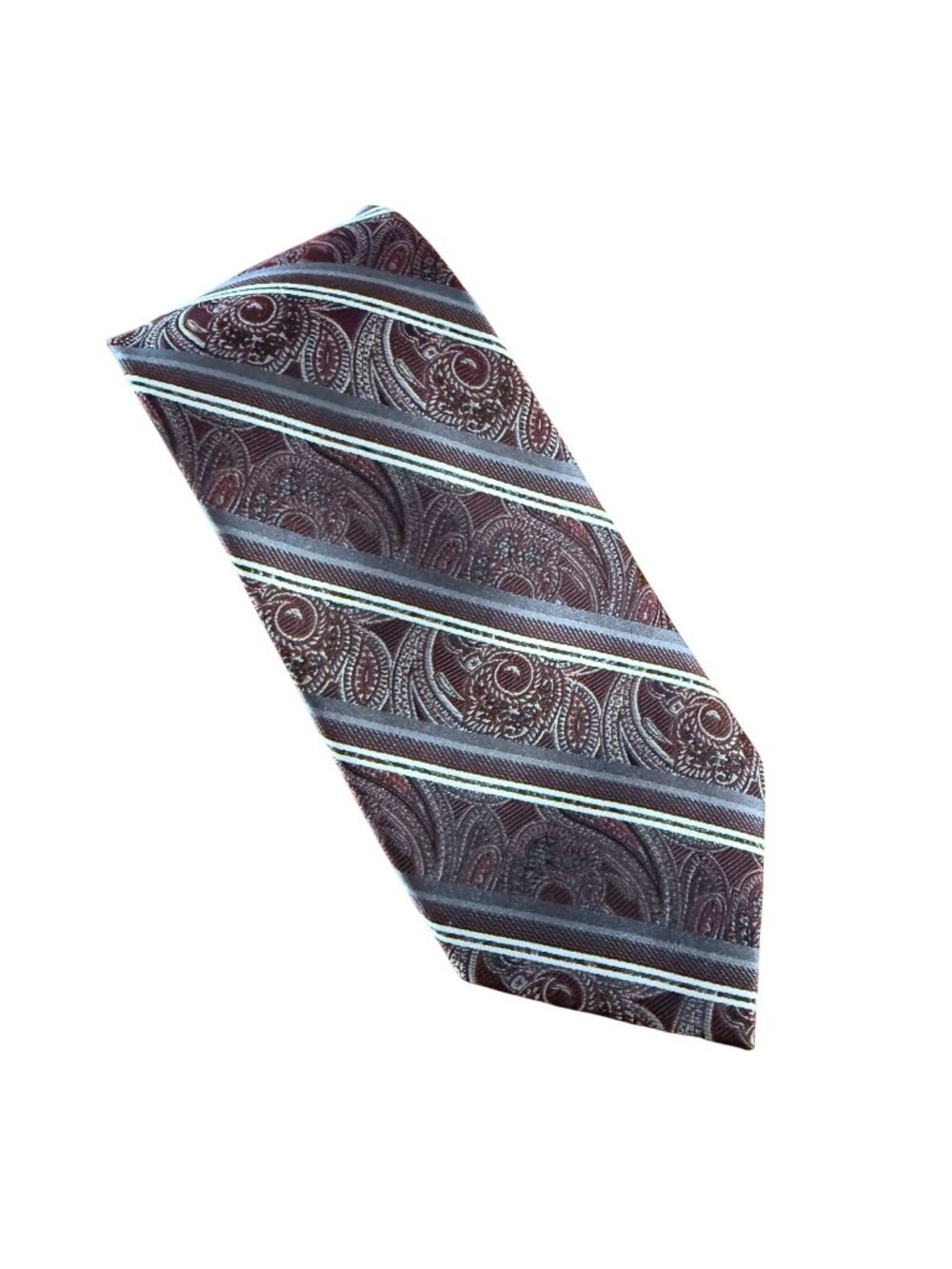 Pronto Uomo Couture 100% Silk Burgundy Paisley Striped Mens Neck Tie